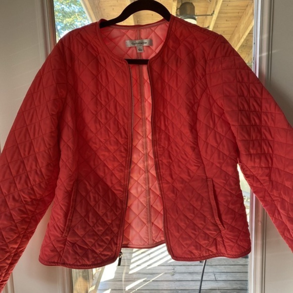 Croft & Barrow Women's Quilted Jacket Large Coral Collarless    ‎    98